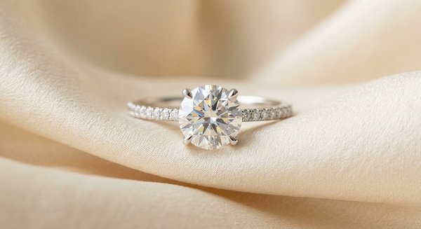 Beautiful moissanite engagement ring with round cut stone