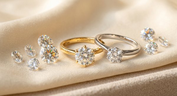 Moissanite gemstones close-up showing brilliance and fire